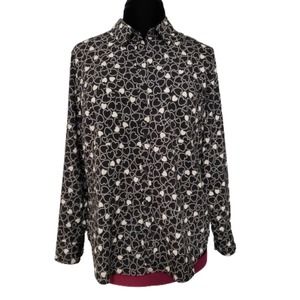 Coldwater Creek Women's Black/ Cream Heart Print blouse Sz large
